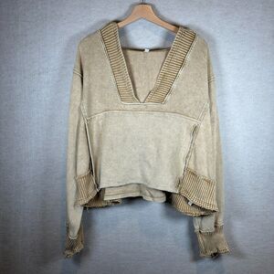 Free People Movement Timko Distressed Women's Hoodie Size S Tan Pullover
